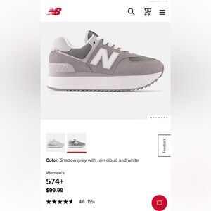 New Balance 574+ low-top suede sneakers SIZE 6 COLOR is Grey like new condition